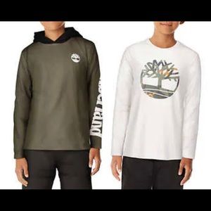 2 Pack Lot TIMBERLAND Long Sleeve Crewneck T-shirts Hoodie Olive 10/12/14/16